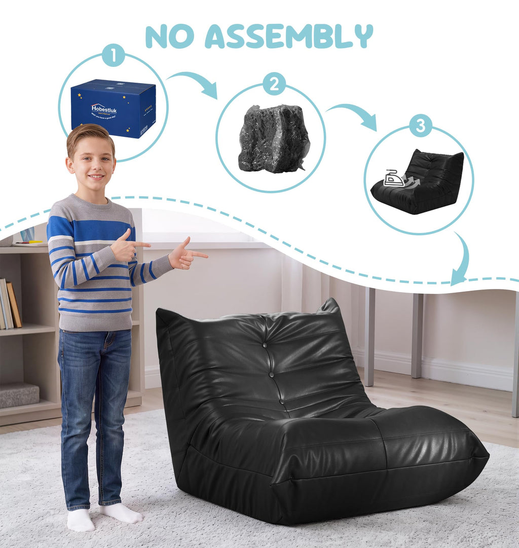 Hobestluk Bean Bag Chair Adult Leather Togo Chair Memory Foam Living Room