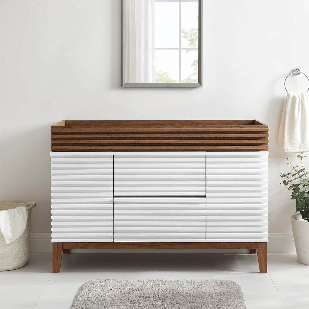 Modway Render Mid-Century Bathroom Vanity With Sink in Walnut White,24 Inch