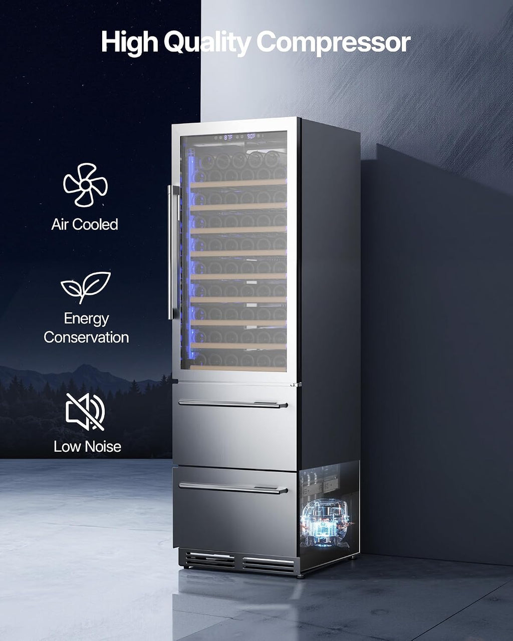 Upstreman Wine and Beverage Refrigerator, 24" Dual Zone Wine Cooler