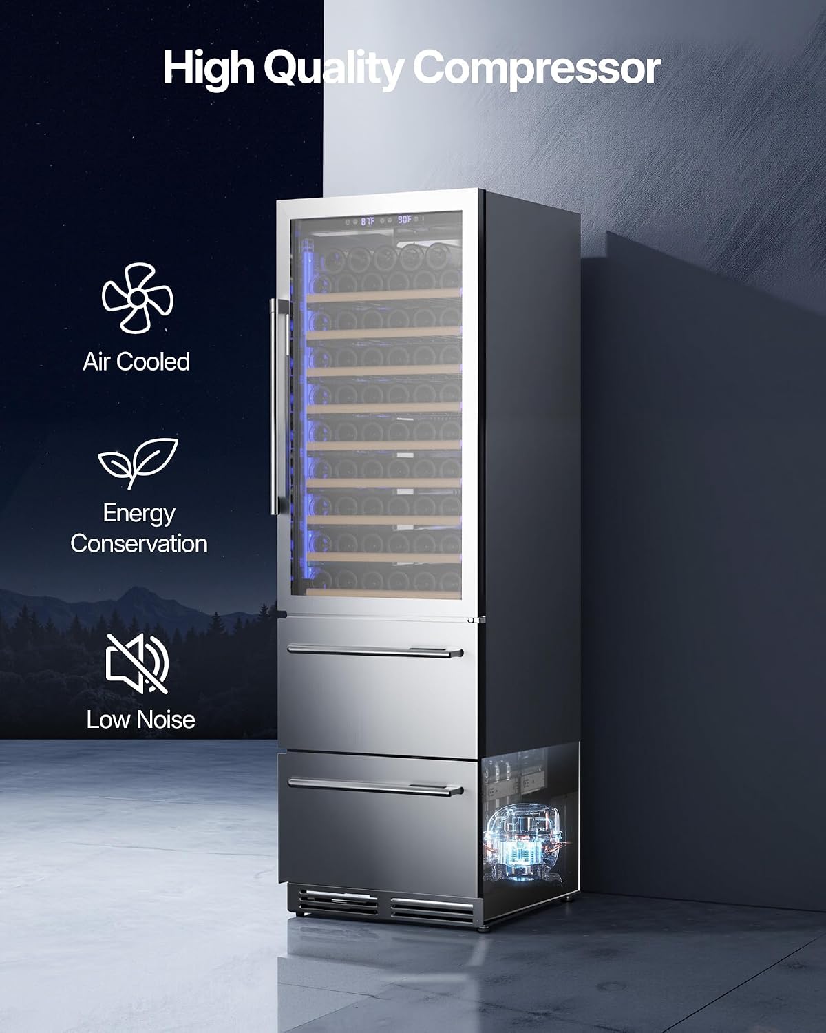 Upstreman Wine and Beverage Refrigerator, 24" Dual Zone Wine Cooler