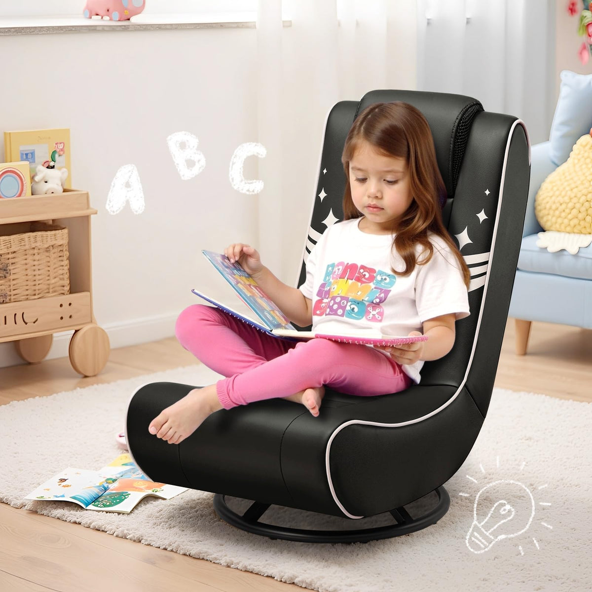 GTPLAYER Floor Gaming Chair Foldable Swivel Floor Chairs for Kids Boys Comfy Video Game Seat with 360Â° Multipurpose for Gamers, Bedroom or Game Room(Black-Blue)