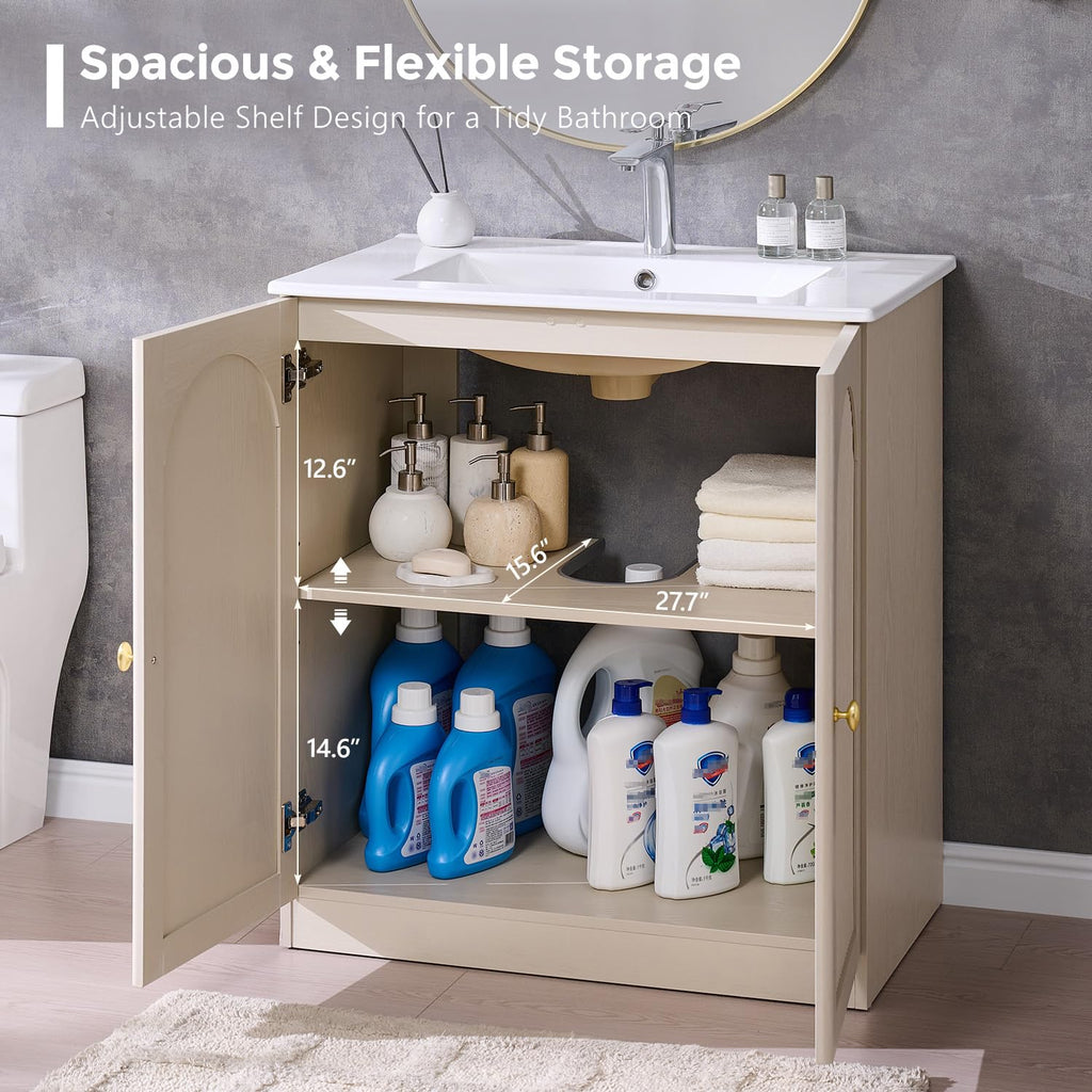 IFBUY 30 Inch Arched Bathroom Vanity with Sink, Fluted Design, Natural Oak