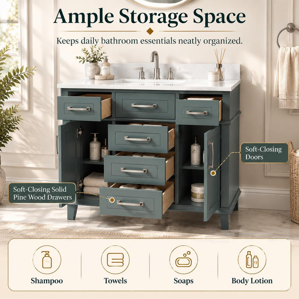 60 Inch Bathroom Vanity with Sink, Fully Assembled, Green