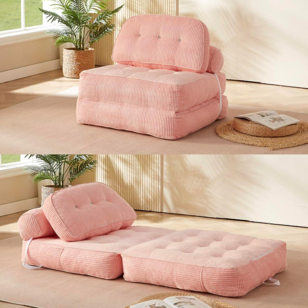 Pink Boneless Chair Bed with Pillow & Blanket, Foldable Sofa Bed