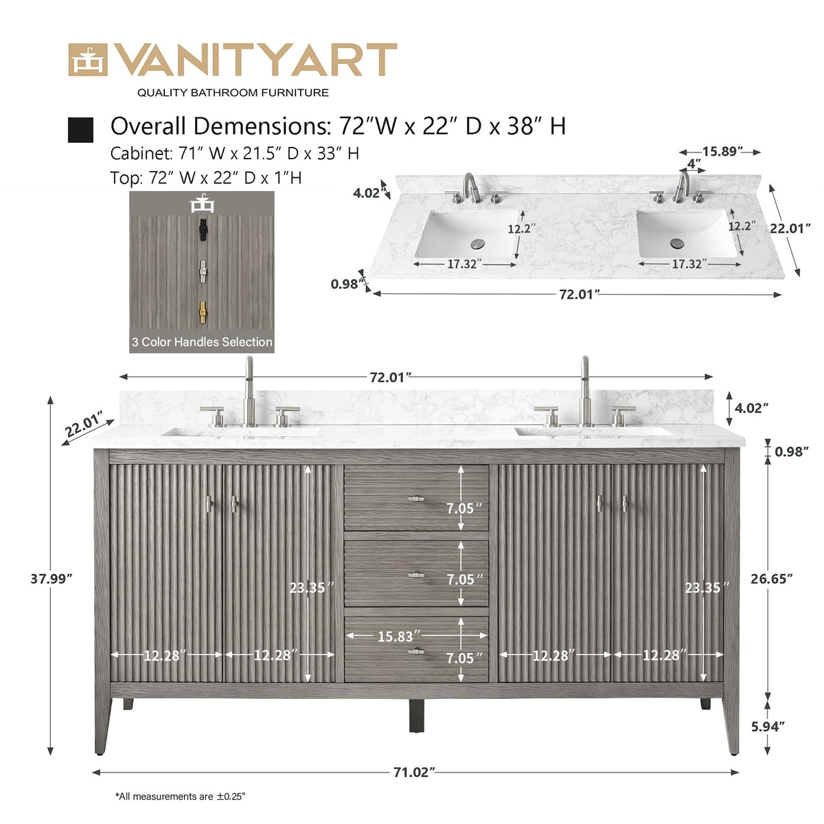 Vanity Art 84 inch Bathroom Vanity with Double Sink & Ceramic Top, Vanity Cabinet with Soft-Closing Door, Solid Wood Frame, Linear Pattern, Walnut, Golden Brushed Handware,Vintage Green