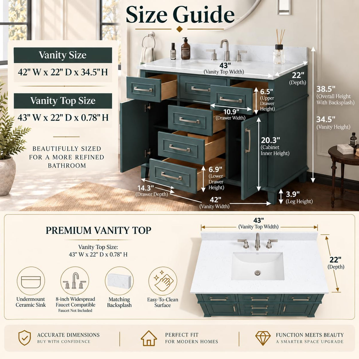 60 Inch Bathroom Vanity with Sink, Fully Assembled, Green