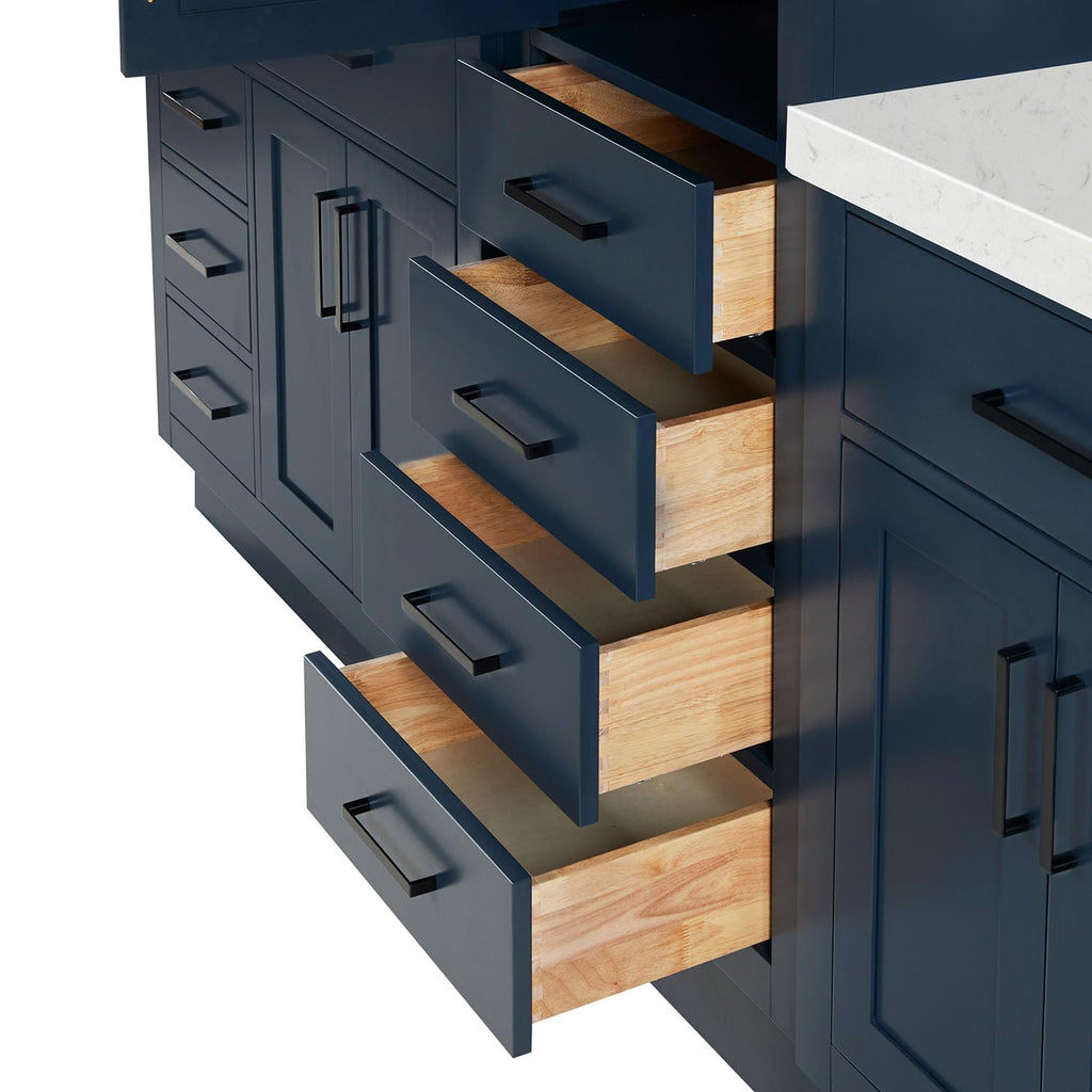 ARIEL Hepburn 92 Inch Includes 20 Inch Linen Cabinet and 1 of 72 Inch Double Rectangle Sink Bathroom Vanity with Carrara White Quartz Countertop 1.5 Inch in Natural Oak