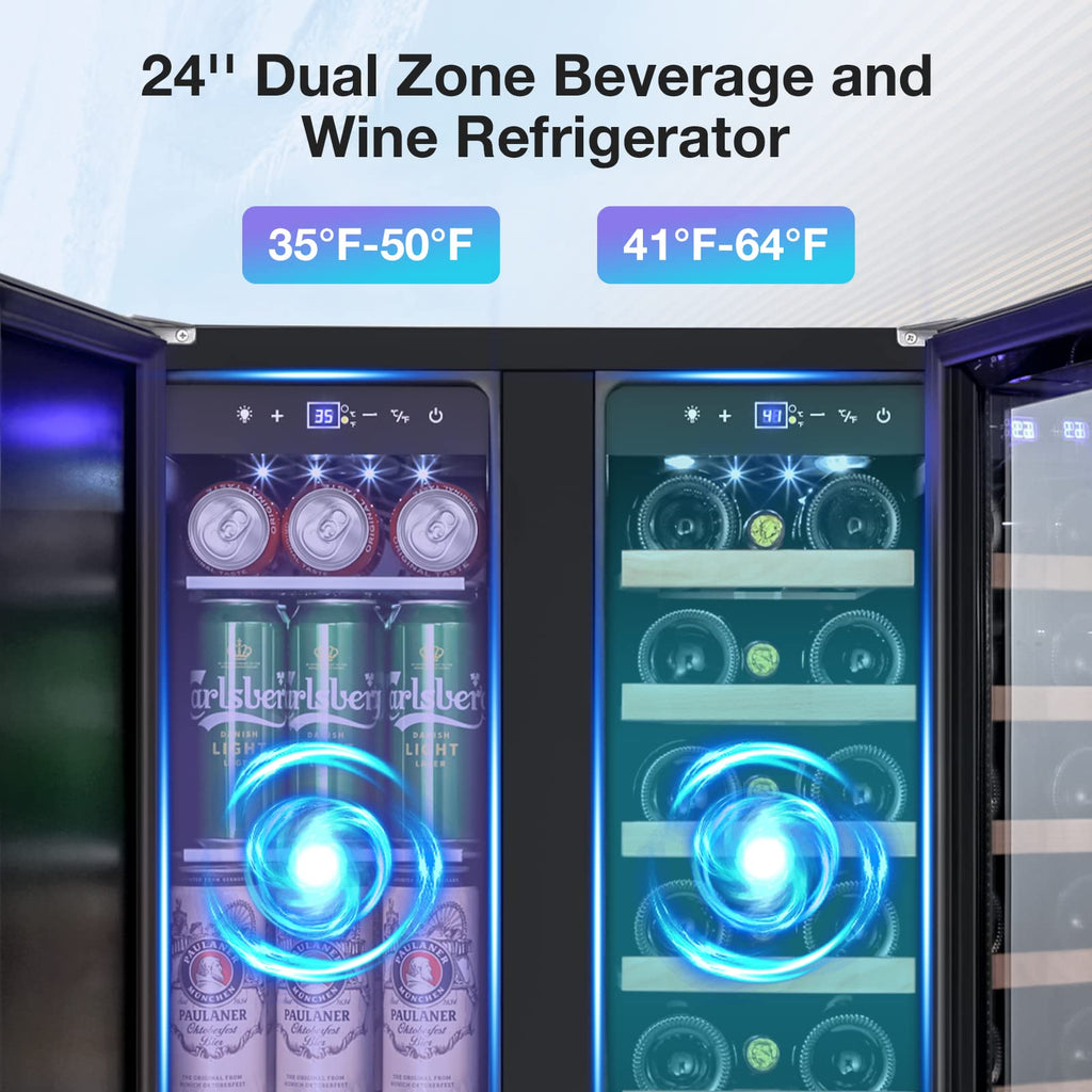 Tylza 24" Dual Zone Wine and Beverage Cooler Quiet Compressor
