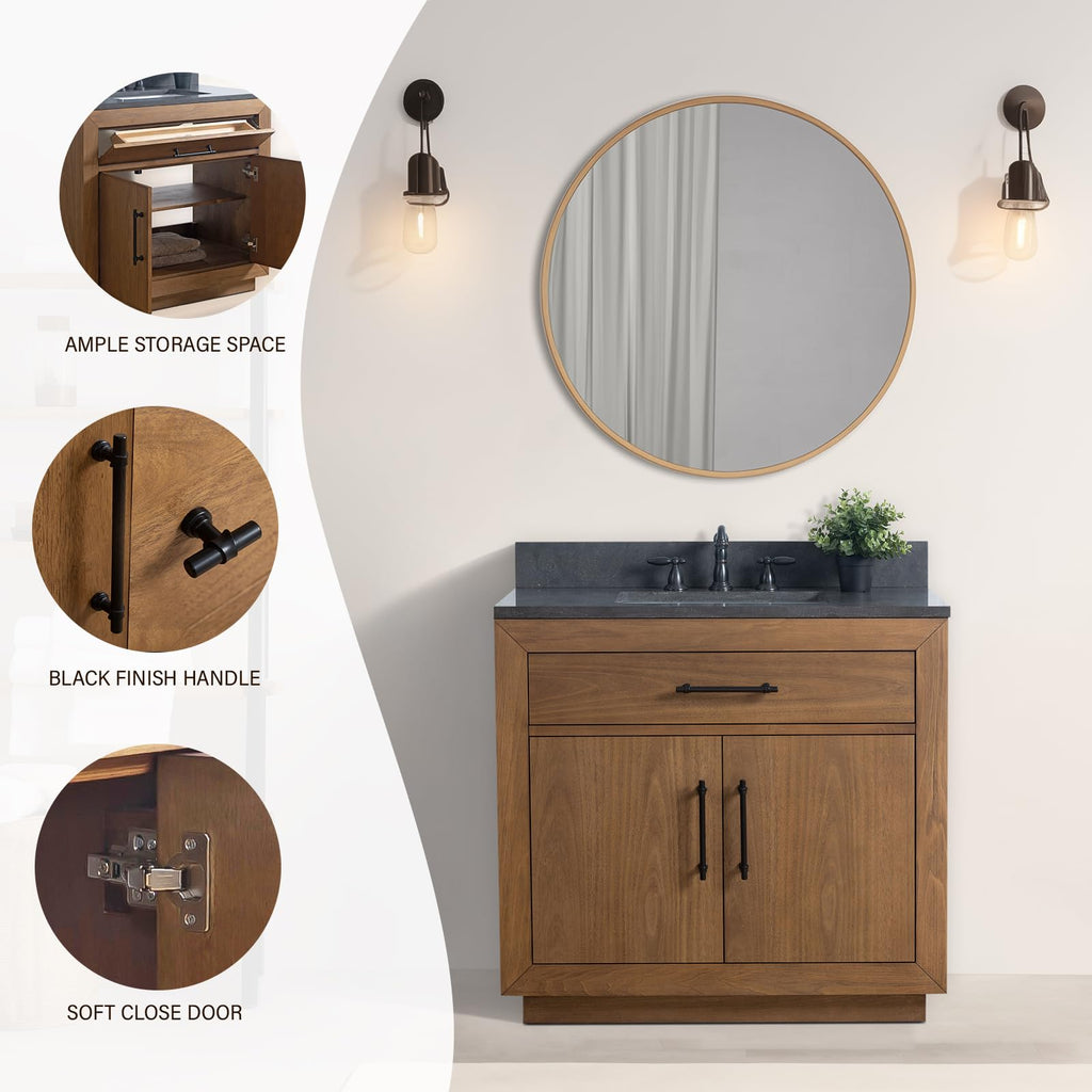 HOMEBEYOND 72" Bathroom Vanity with Double Sink & Ceramic Top, MDF Material Vanity Cabinet with Basin Combo, Soft-Closing Doors, Removable Shelf, Backsplash, Tan