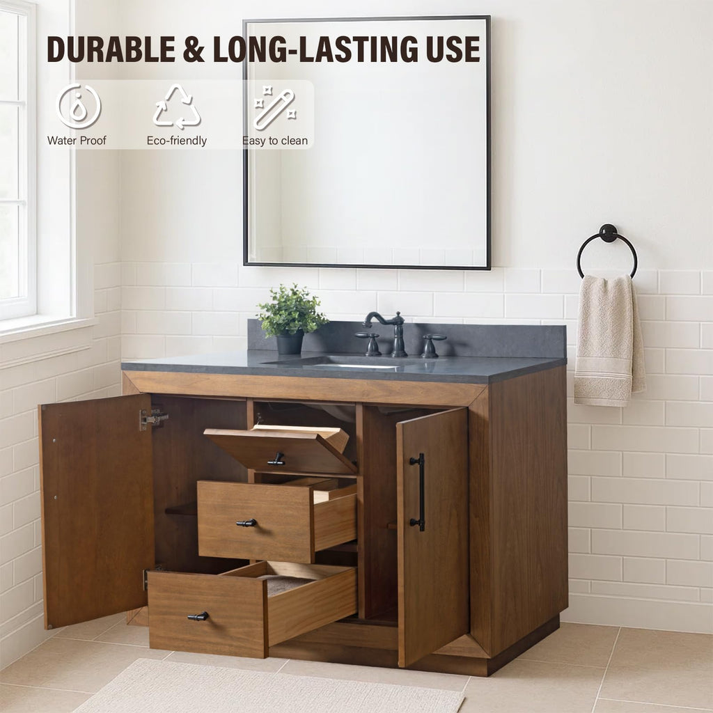 HOMEBEYOND 72" Bathroom Vanity with Double Sink & Ceramic Top, MDF Material Vanity Cabinet with Basin Combo, Soft-Closing Doors, Removable Shelf, Backsplash, Tan