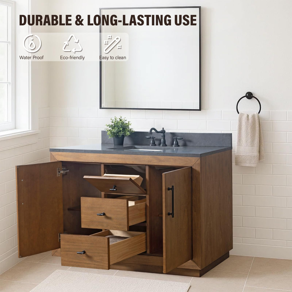 HOMEBEYOND 72" Bathroom Vanity with Double Sink & Ceramic Top, MDF Material Vanity Cabinet with Basin Combo, Soft-Closing Doors, Removable Shelf, Backsplash, Tan