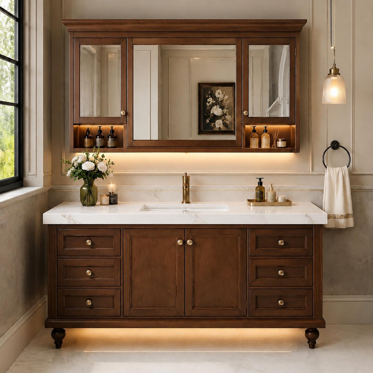 52 in Freestanding Single Sink Bathroom Vanity with Mirror Cabinet
