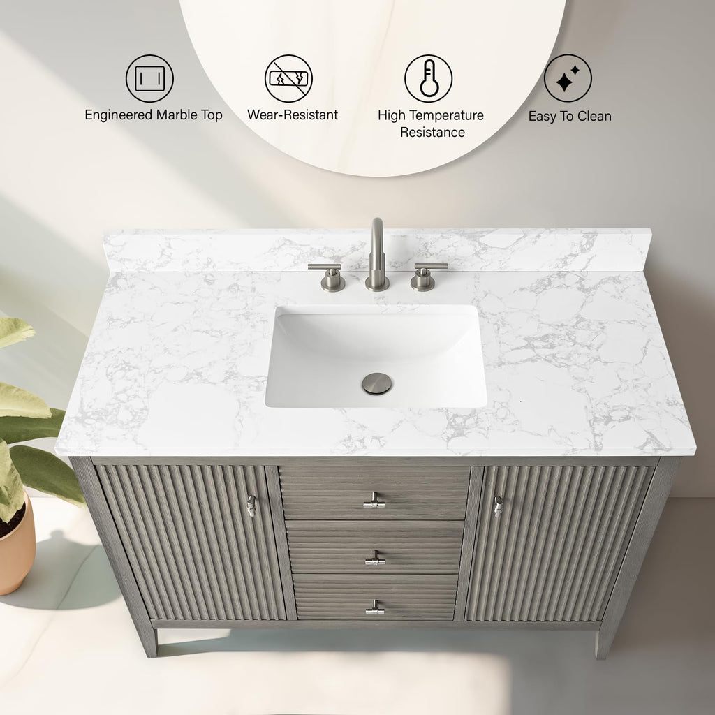 Vanity Art 84 inch Bathroom Vanity with Double Sink & Ceramic Top, Vanity Cabinet with Soft-Closing Door, Solid Wood Frame, Linear Pattern, Walnut, Golden Brushed Handware,Vintage Green