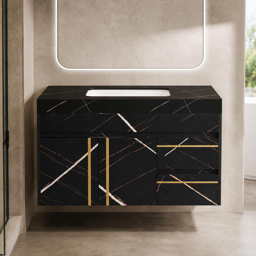 36 Inch Bathroom Vanity with Sink, Black Floating Wall Mounted Vanity