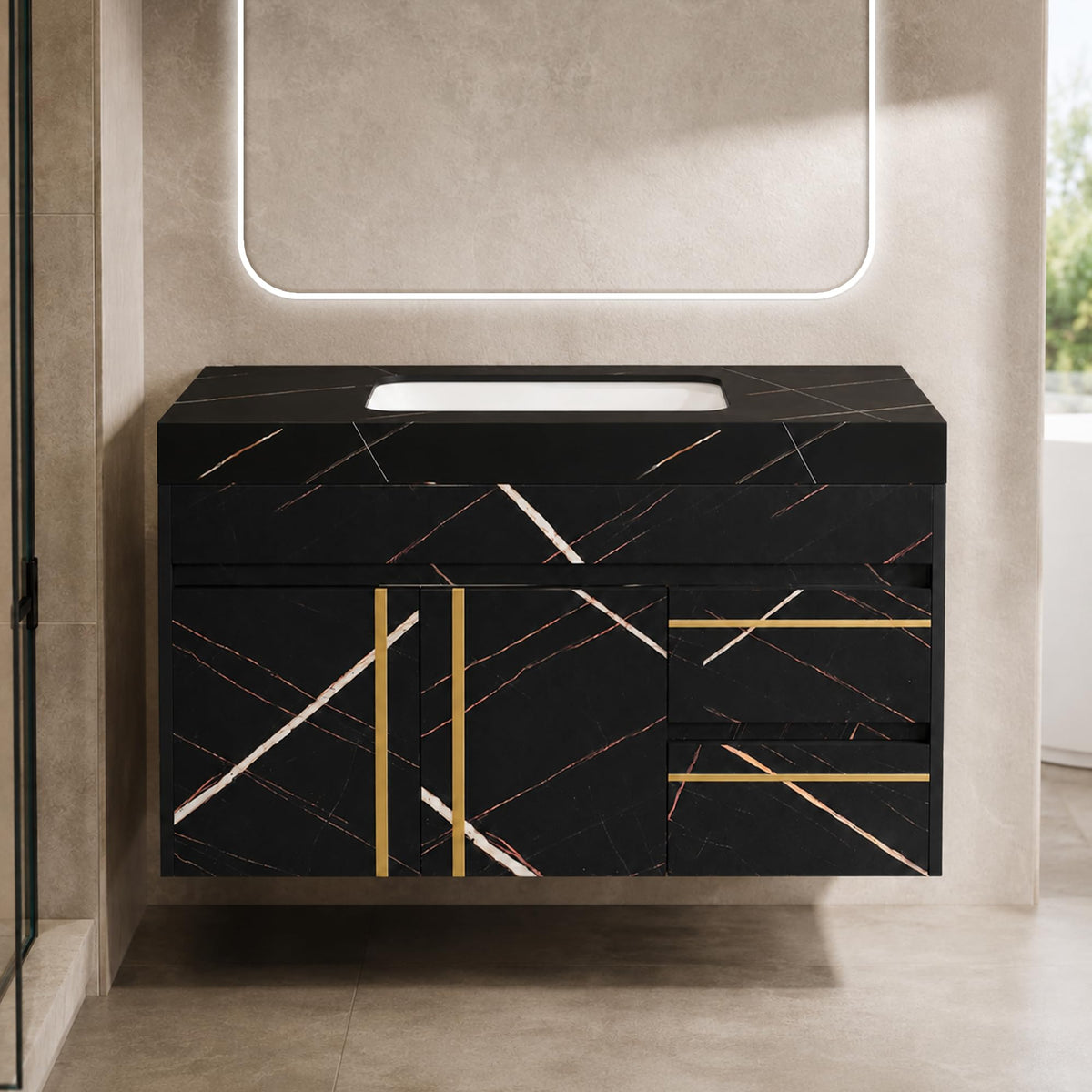 36 Inch Bathroom Vanity with Sink, Black Floating Wall Mounted Vanity