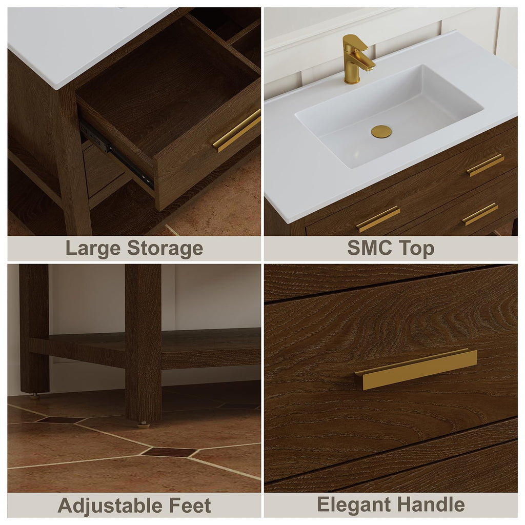 42 Inch Bathroom Vanity with Sink, Fully-Assembled, Walnut