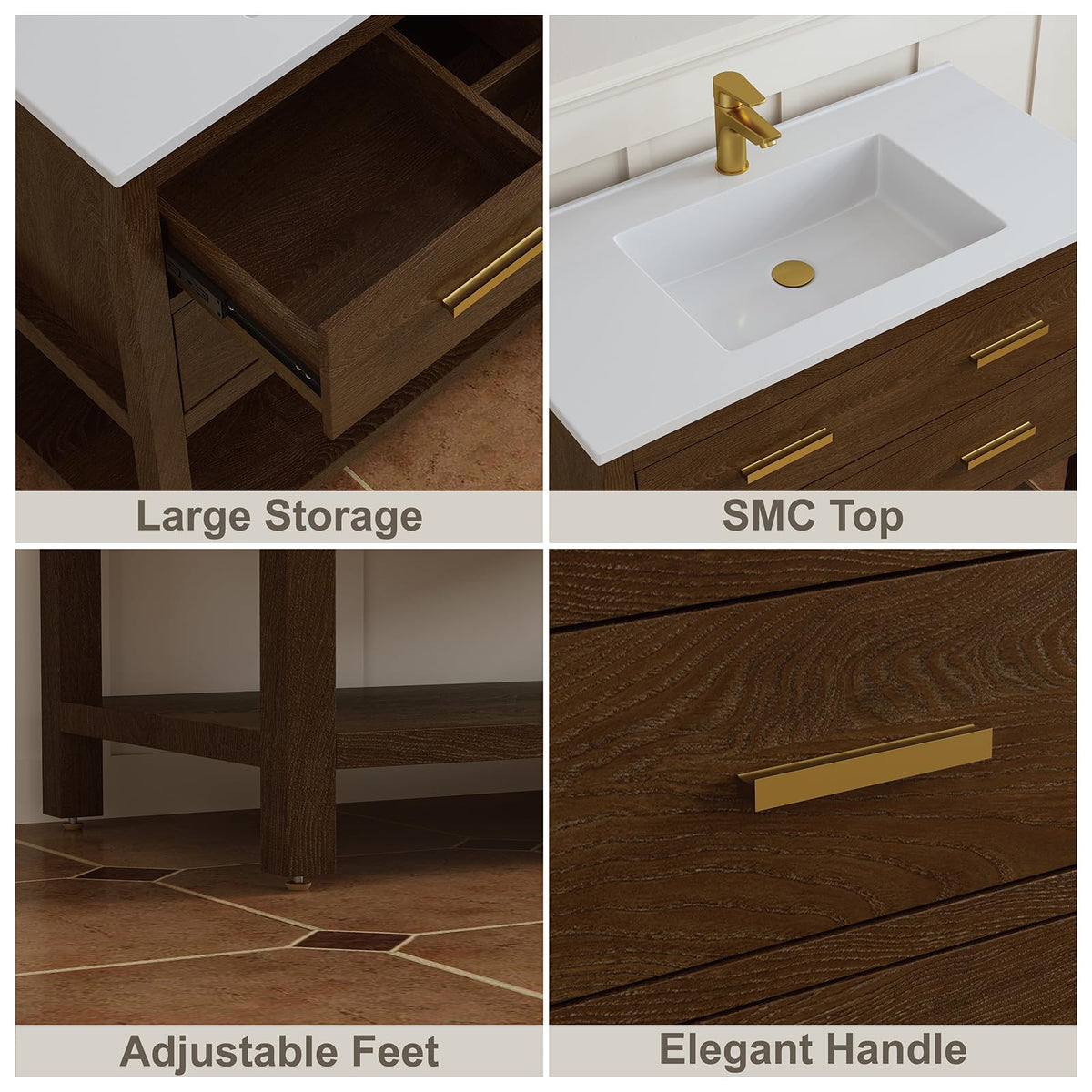 42 Inch Bathroom Vanity with Sink, Fully-Assembled, Walnut