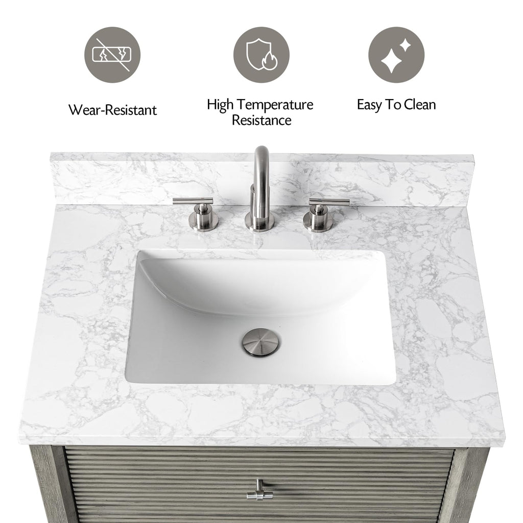 Vanity Art 72" Bathroom Vanity with Double Sink & Arabescato White Engineered Stone Top, Vanity Cabinet with Soft Closing Door, Solid Wood Frame, Golden Brushed Handles, Walnut VA8172D-Walnut-GB