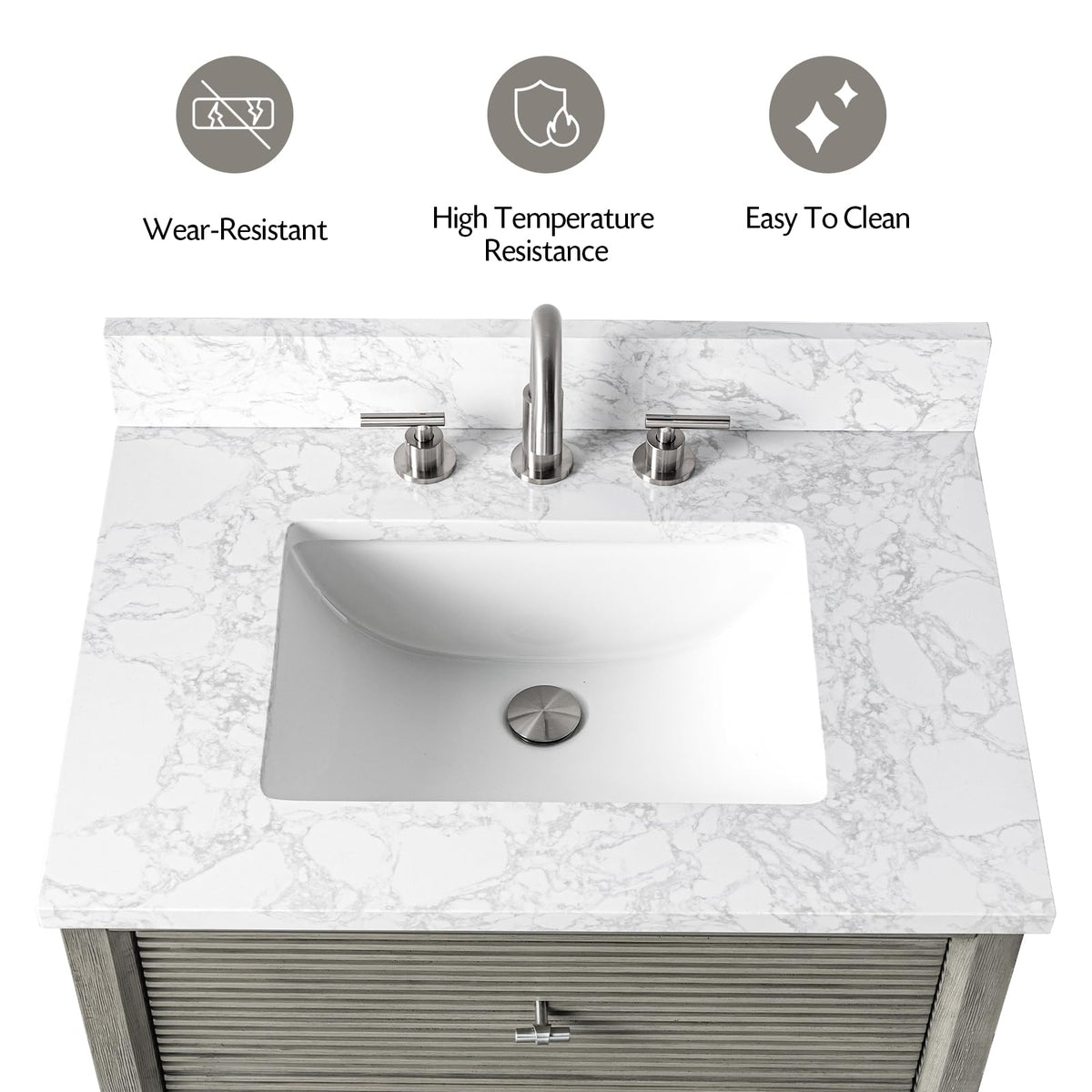Vanity Art 72" Bathroom Vanity with Double Sink & Arabescato White Engineered Stone Top, Vanity Cabinet with Soft Closing Door, Solid Wood Frame, Golden Brushed Handles, Walnut VA8172D-Walnut-GB