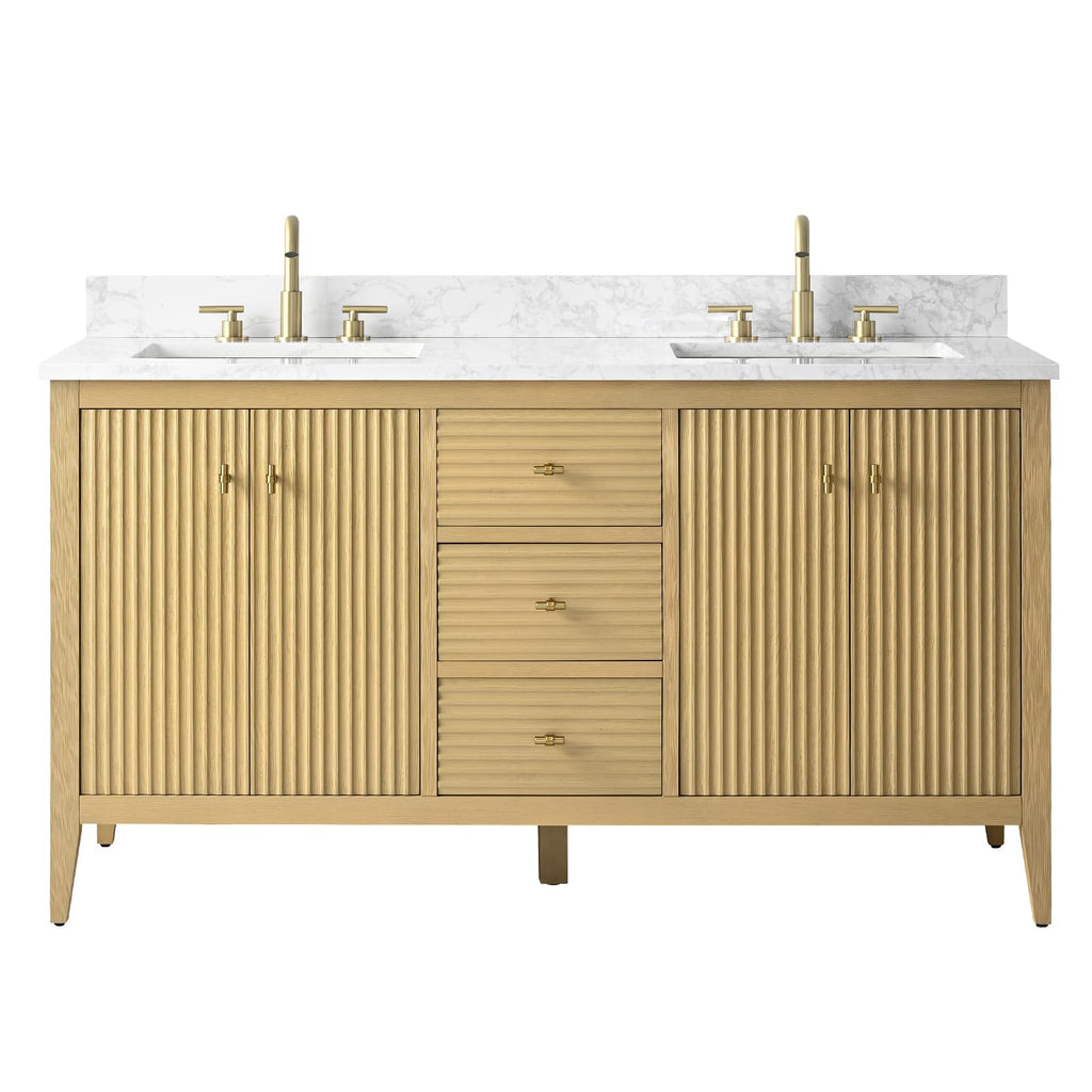 Vanity Art 84 inch Bathroom Vanity with Double Sink & Ceramic Top, Vanity Cabinet with Soft-Closing Door, Solid Wood Frame, Linear Pattern, Walnut, Golden Brushed Handware,Vintage Green
