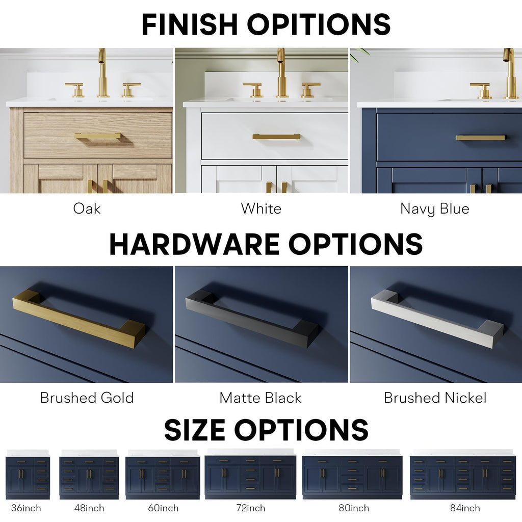 WELLFOR 36-Inch Bathroom Vanity with Sink W/ 2 Doors & 4 Drawers & 1 Flip Drawer,Navy Blue Vanity W/Matte Black Handles
