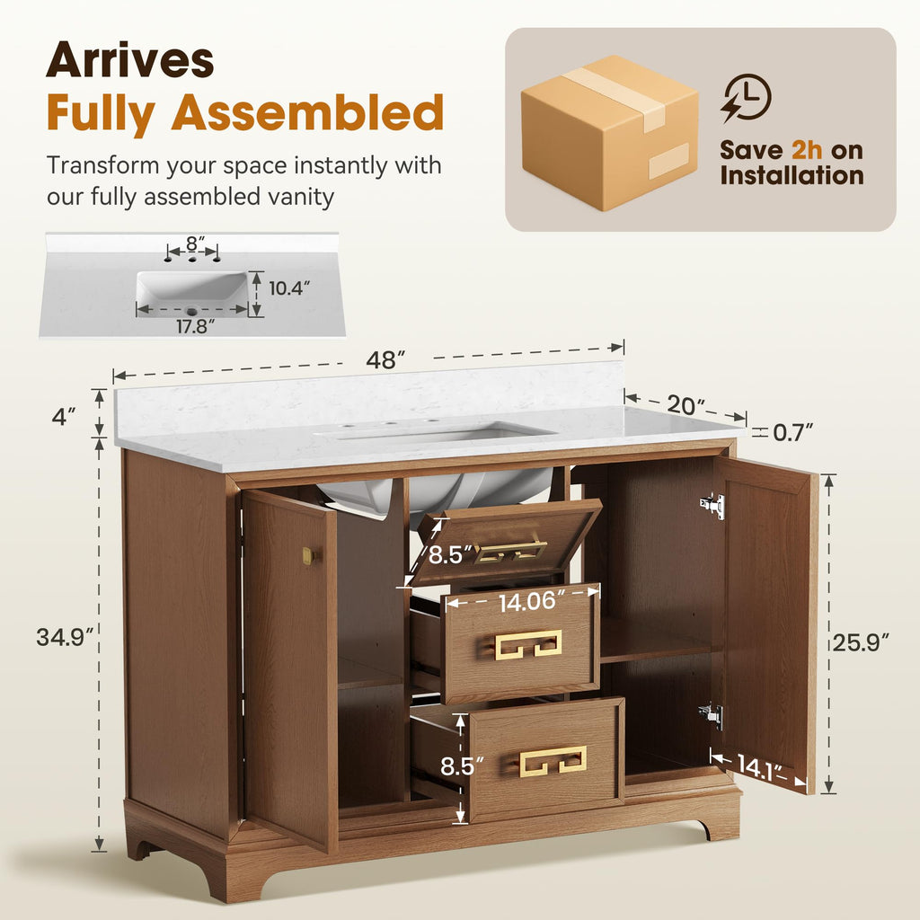 72 Inch Double Sink Bathroom Vanity Solid Wood, Fully Assembled