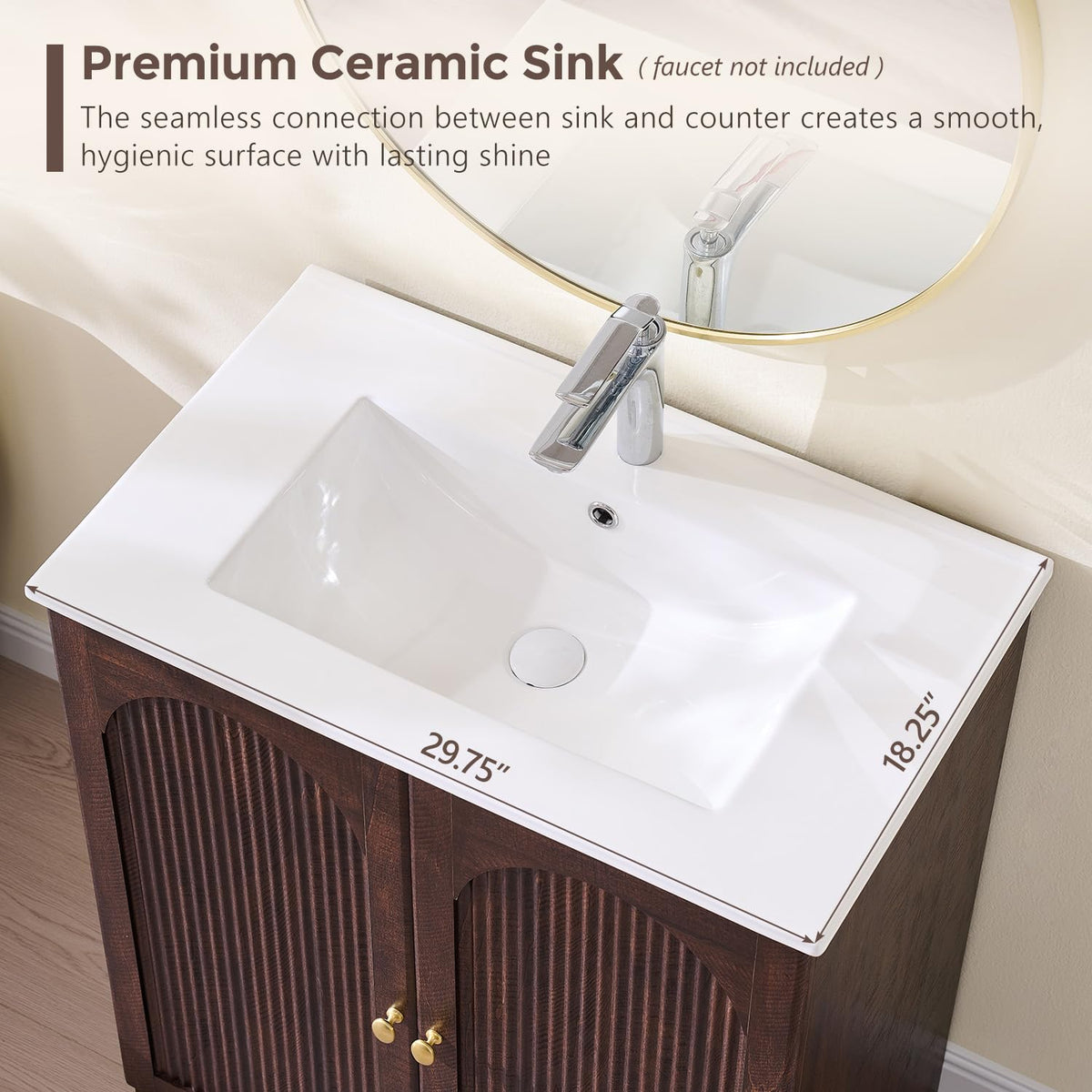 IFBUY 30 Inch Arched Bathroom Vanity with Sink, Fluted Design, Natural Oak