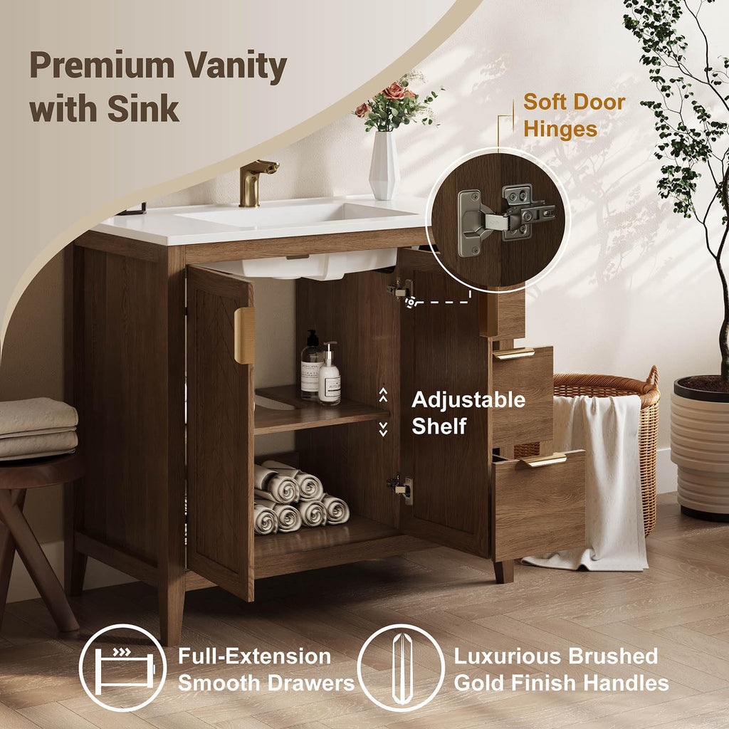 36 Inch Modern Bathroom Vanity with Sink, Black