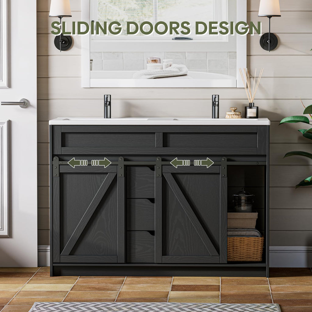 30" Bathroom Vanity with Sink, Sliding Barn Door & 3 Drawers