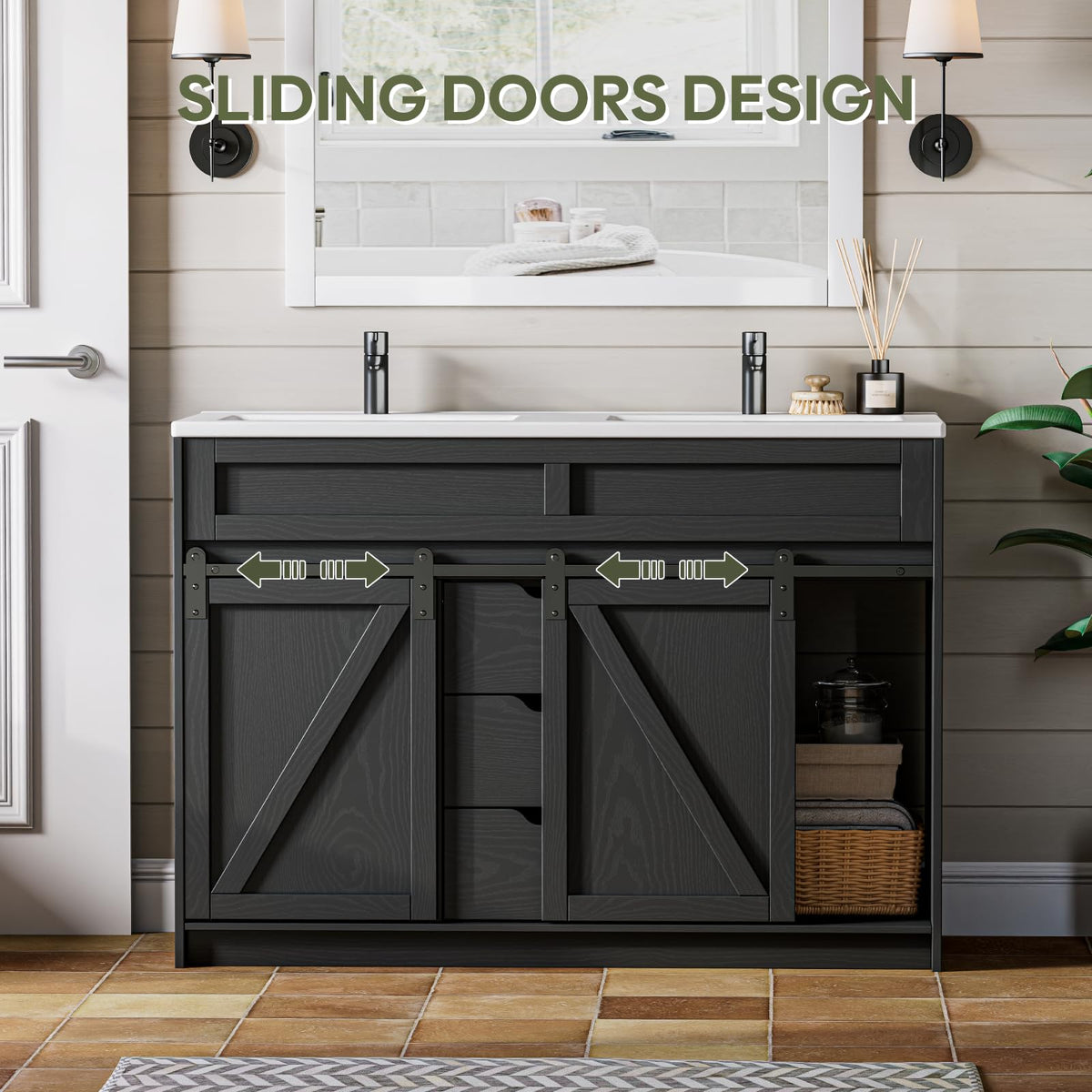 30" Bathroom Vanity with Sink, Sliding Barn Door & 3 Drawers