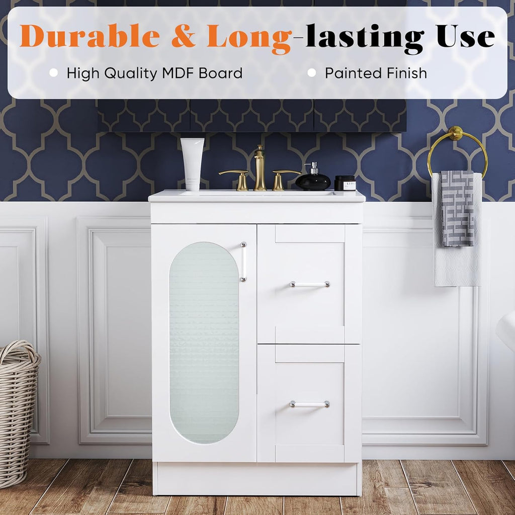 DUMOS 24" Modern Bathroom Vanity with Durable Ceramic Basin