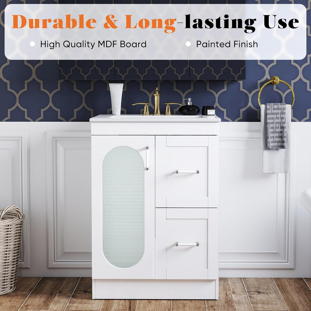 DUMOS 24" Modern Bathroom Vanity with Durable Ceramic Basin