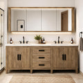 70 in Double Bathroom Vanity with Sinks - Modern Freestanding Bathroom Vanity with Solid Wood Construction | Anti-Fog Mirror | Integrated Stone Sink | Ready-to-Use Design
