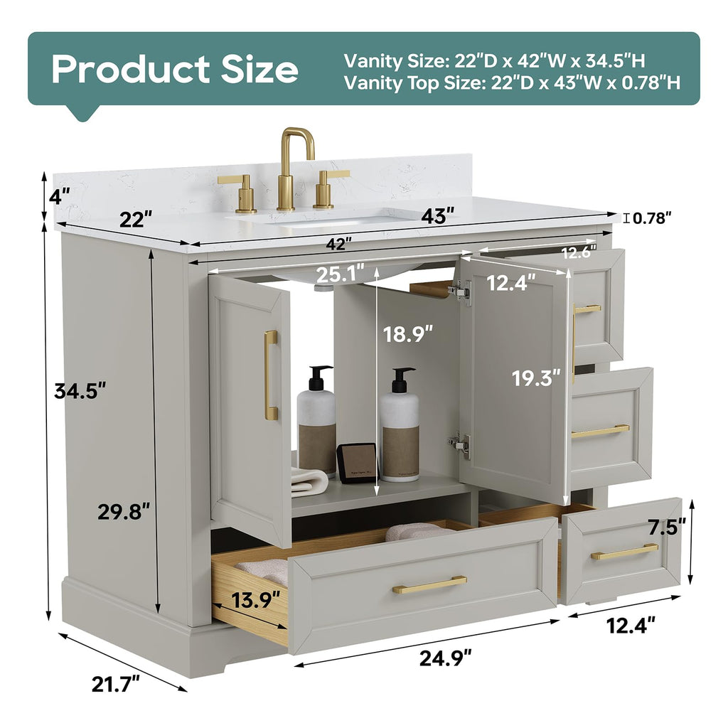 60 Inch Bathroom Vanity with Double Sink Combo, Greige