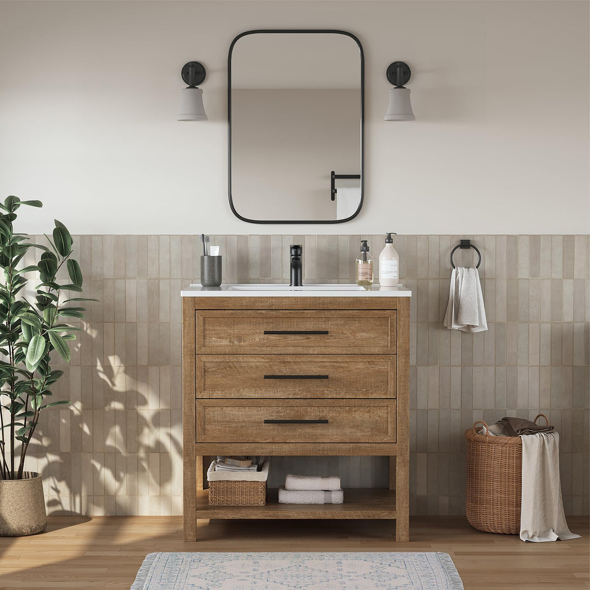 42 Inch Bathroom Vanity with Sink, Fully-Assembled, Walnut
