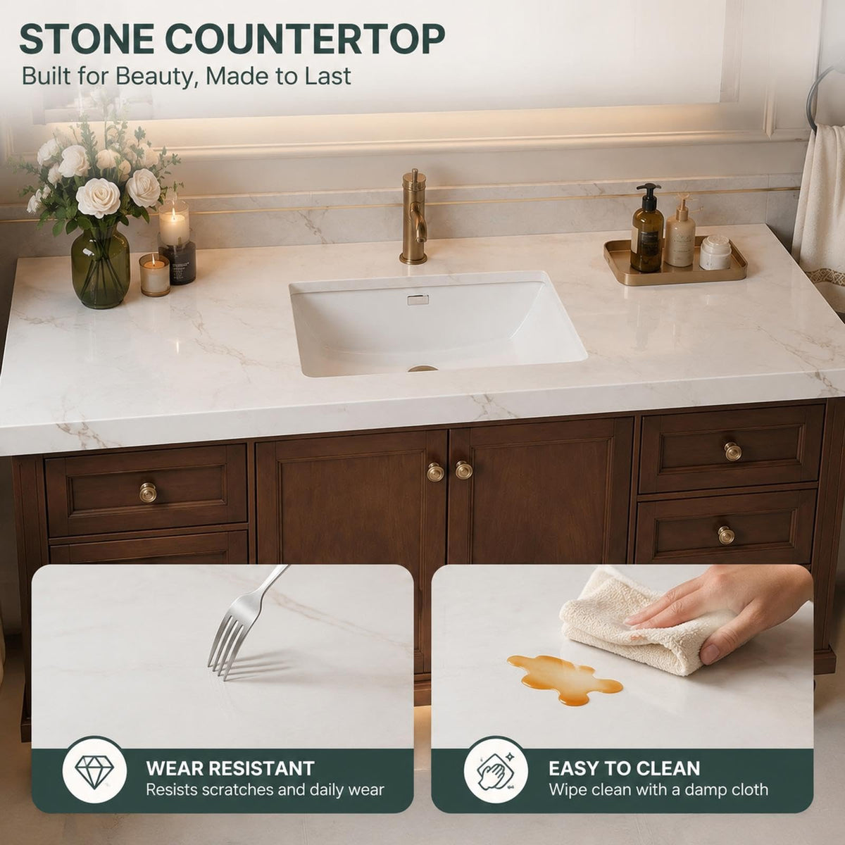 52 in Freestanding Single Sink Bathroom Vanity with Mirror Cabinet