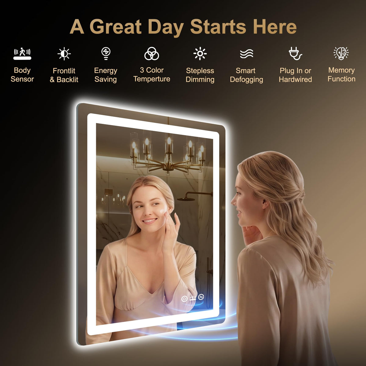 LED Bathroom Vanity Mirror with Lights, 30"x50", Motion Sensor Auto On/Off