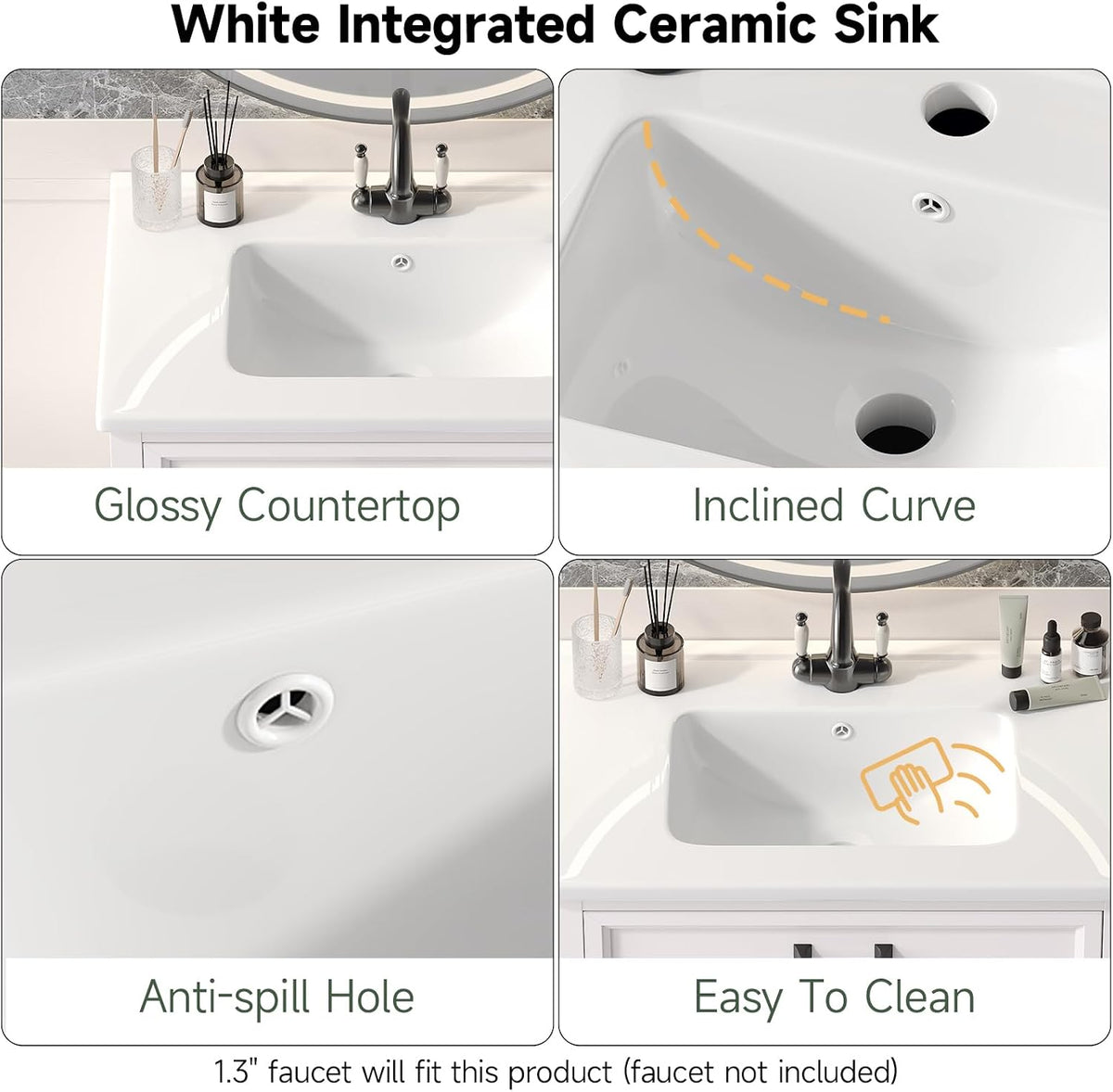 ONBRILL 28" Bathroom Vanity with Ceramic Sink, Soft Close Doors,White