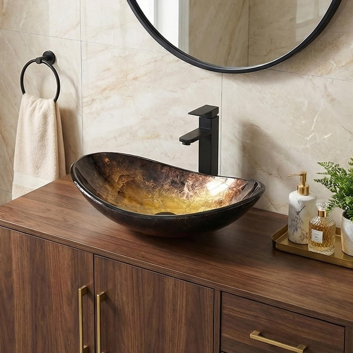 48" Bathroom Vanity with Sink, White Modern Freestanding Bathroom Vanity Cabinet with Marble Texture Top and 4 Drawers, Two Boat Ceramic Vessel Sinks