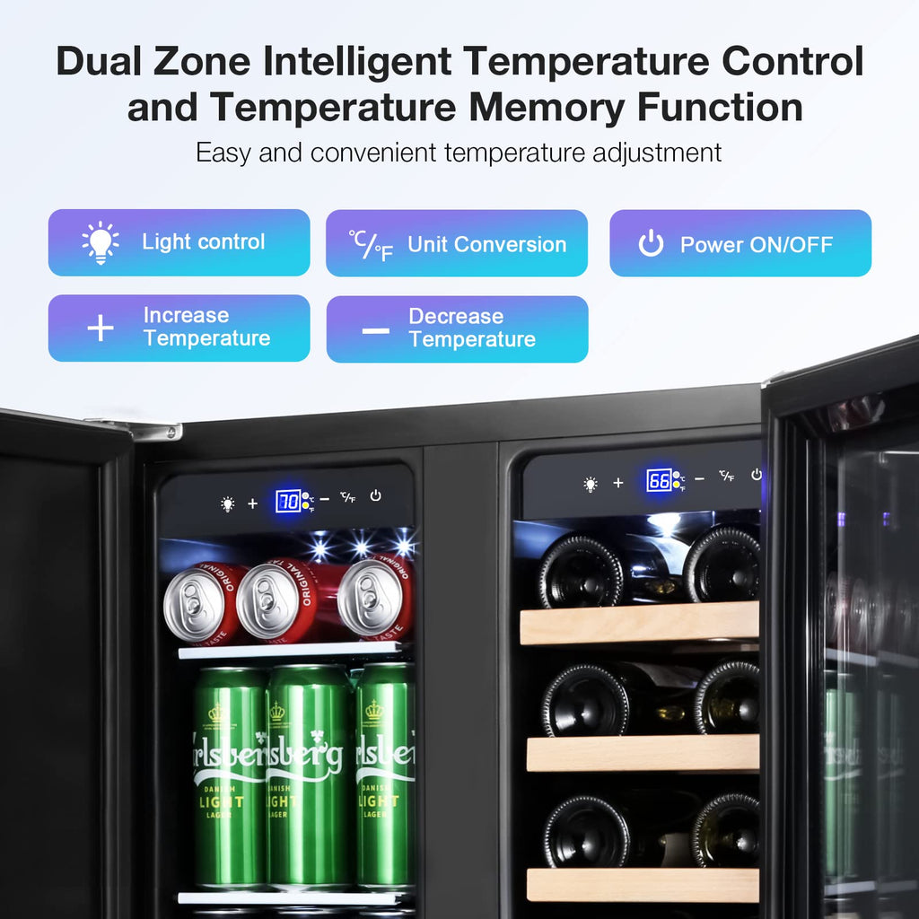 Tylza 24" Dual Zone Wine and Beverage Cooler Quiet Compressor
