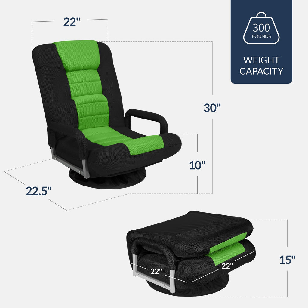 Best Choice Products Swivel Gaming Chair 360 Degree Multipurpose Floor Chair Rocker for TV, Reading, Playing Video Games w/Lumbar Support, Armrest Handles, Adjustable Foldable Backrest - Black/Black