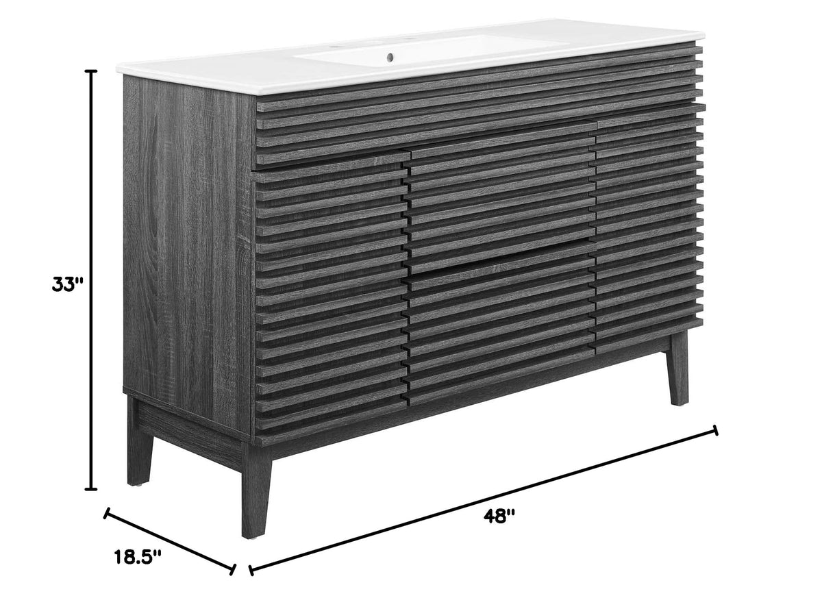 Modway Render Mid-Century Bathroom Vanity With Sink in Walnut White,24 Inch