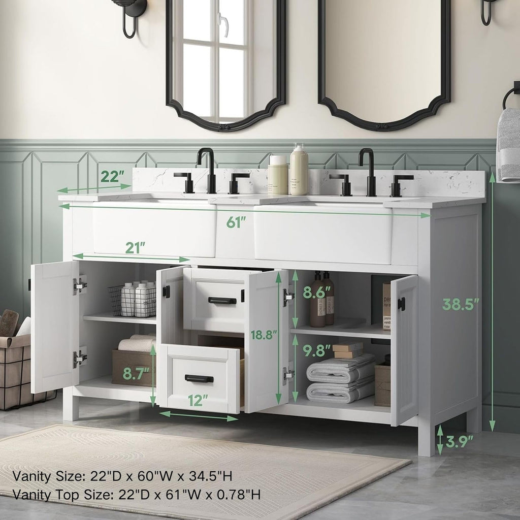 42 Inch Bathroom Vanity with Sink, Pre Assembled, White