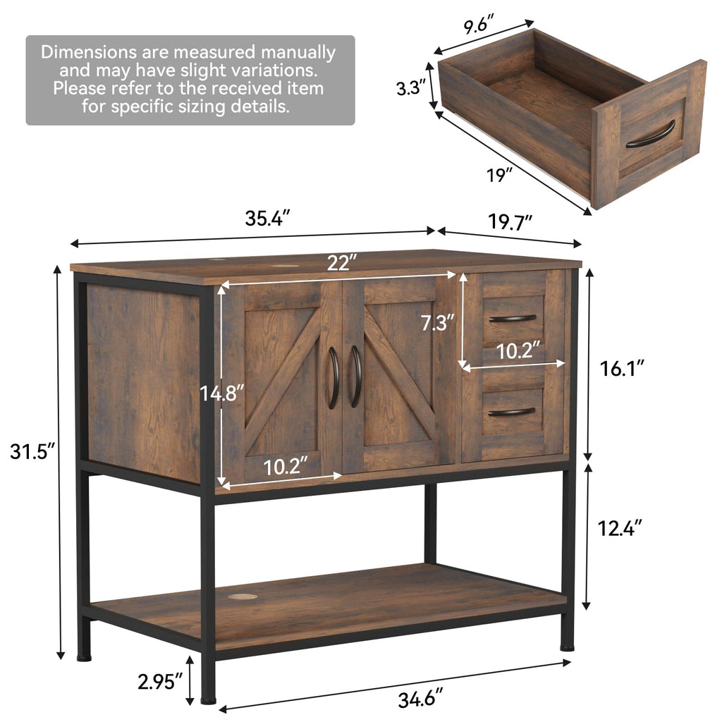 YOURLITE 36-Inch Farmhouse Bathroom Vanity with Vessel Sink, Rustic Brown