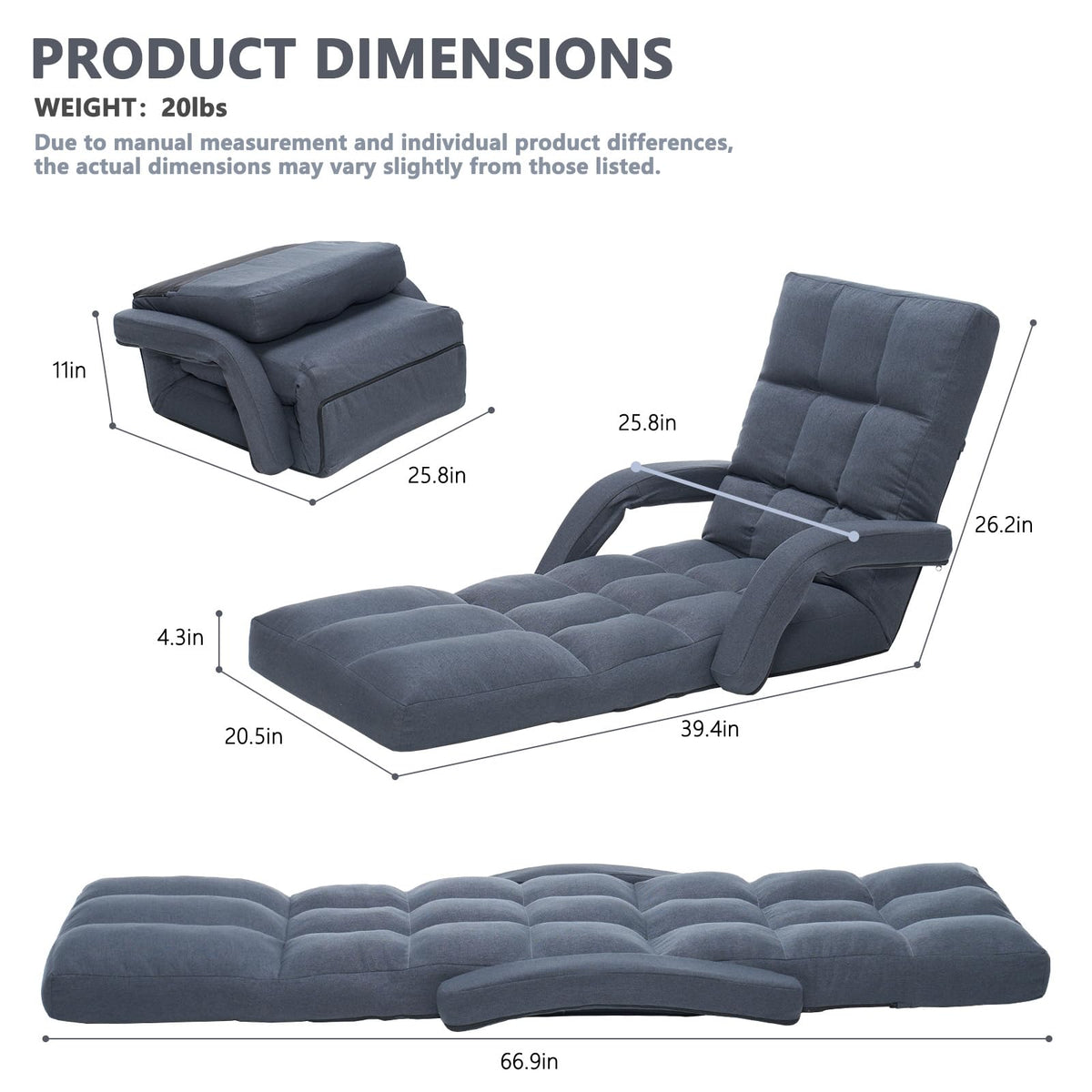 Adjustable Floor Gaming Chair with Footrest, 14-Position Backrest