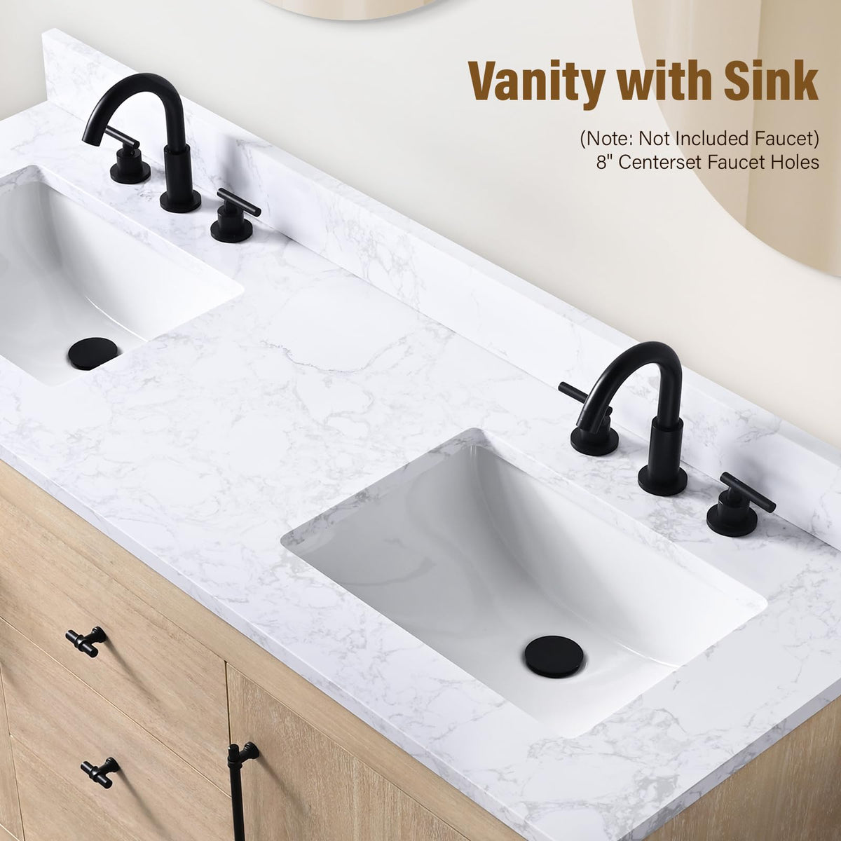 HOMEBEYOND 72" Bathroom Vanity with Double Sink & Ceramic Top, MDF Material Vanity Cabinet with Basin Combo, Soft-Closing Doors, Removable Shelf, Backsplash, Tan