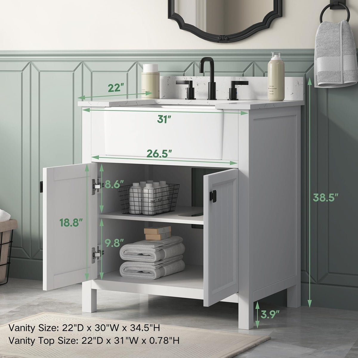 42 Inch Bathroom Vanity with Sink, Pre Assembled, White