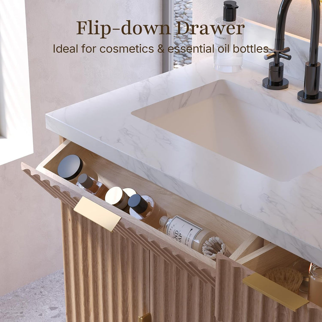 60 Inch Bathroom Vanity Double Sink, Solid Oak Wood, Quartz Top