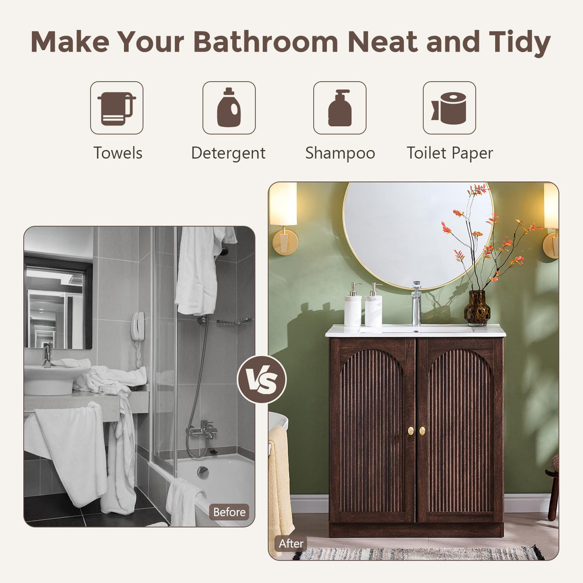 IFBUY 30 Inch Arched Bathroom Vanity with Sink, Fluted Design, Natural Oak