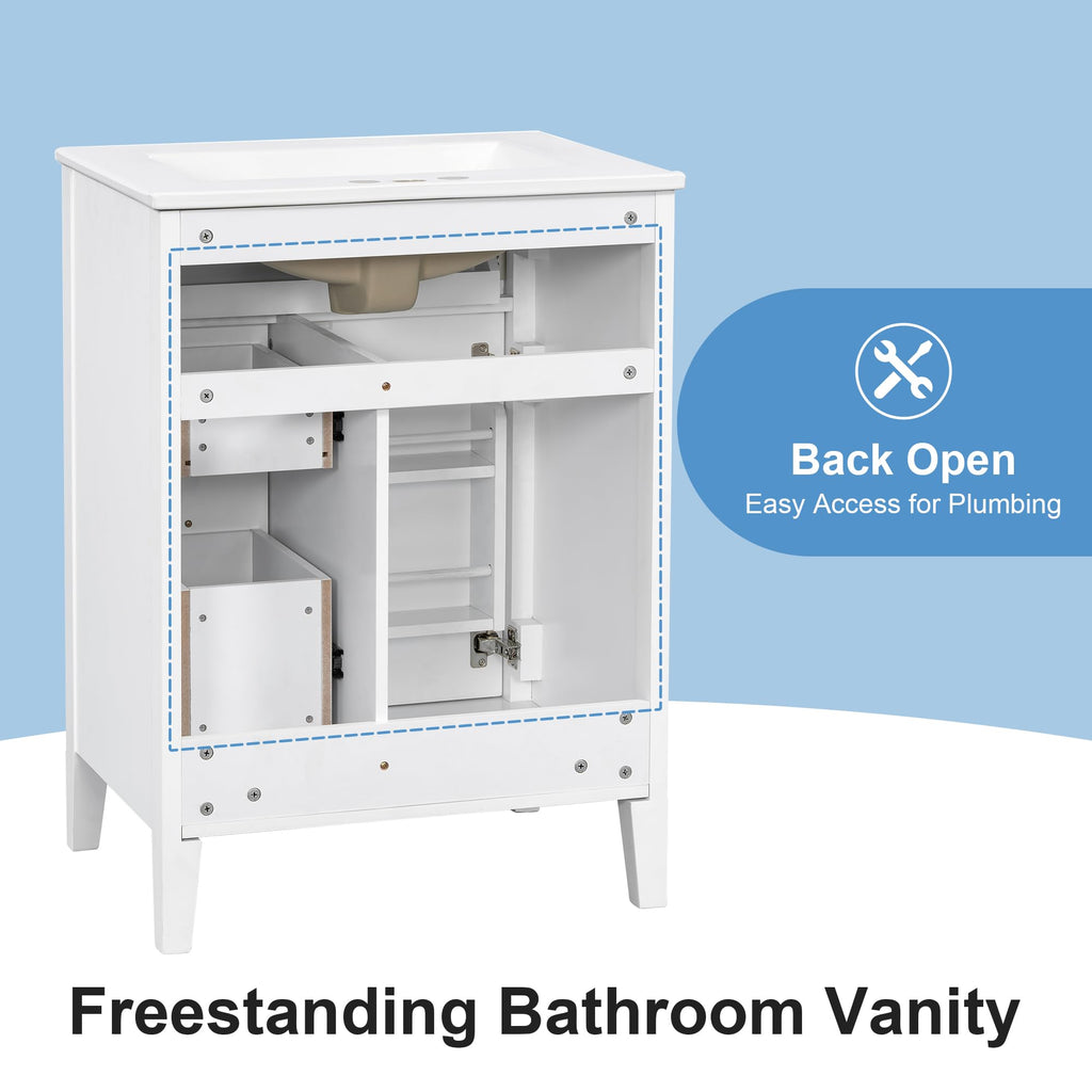 36 Inch Bathroom Vanities with Undermount Ceramic Sink, Storage Cabinet with Soft Closing Doors and Three Drawers, Solid Wood Frame, Natural Wood